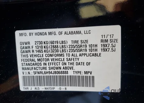 2018 Honda Odyssey Elite z USA, uszkodzony, nr VIN 5FNRL6H94JB068888